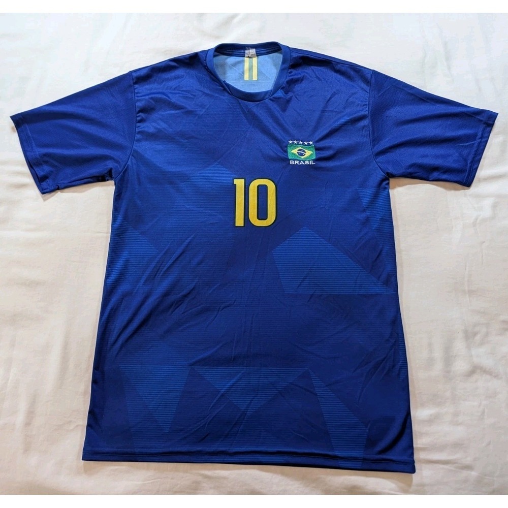 Brazil Neymar Jr #10 Soccer Jersey Blue Away Kit CBF Brasil - Men's Large Futbol